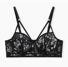Torrid Black Skull Floral Unlined Underwire Bralette Size 1 (XL) picture