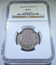 NGC XF-45 1808 Spanish 2 Reales Genuine 1800's Old Colonial Two Bits Pirate Coin picture