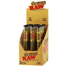 RAW Pressed Wraps 1 1/4 Pre Rolled Cones 3 Cones Per-Pack 12ct Display picture