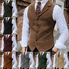 Vintage Herringbone Mens Vest British Style Tweed Waistcoat Casual for JeansSuit picture