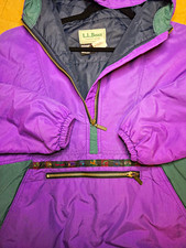 L.L.Bean Thinsulate Colorblock Purple/Green Hooded Anorak Zip Pocket L picture