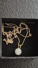 14K Yellow Gold Blue Mossainite Pendant Necklace 16