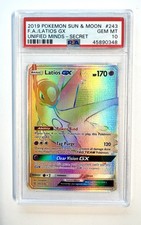 2019 Pokémon Sun & Moon Unified Minds Secret #243 Full Art/Latios GX  PSA 10 picture
