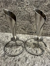 VINTAGE PAIR MCM MODERN HANS JENSEN DENMARK DANISH CALLA LILY CANDLE HOLDERS5.5” picture
