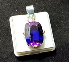 Certified 27.15 Ct Natural Purple Blue Sapphire  925 Silver Pendant Loose Gems picture