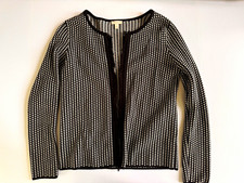 Women’s Talbots Black White Geometric Tight-Knit Open-Front Cardigan Sweater P picture