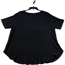 Coin 1804 Blouse Womens Size Plus Size 2X Black Short Sleeve Stretch New picture