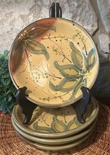 4 Certified International Pasta Salad Bowls Ceramic Rustic Foliage Motif 9.5