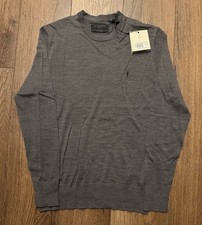 AllSaints Mode 100% Merino Wool Crew Neck Ramskull Sweater Monument Grey Small picture