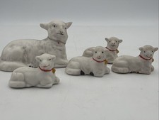5 Antique German Dollhouse Hertwig & Co Bisque Sheep Family 1915 Miniatures picture