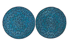 Lot 2 Pier 1 Beaded Round Placemats Plate Chargers Peacock Blue Aqua Table picture