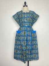 DEADSTOCK 40s 1940’s Vintage Paisley Print Cotton Tie Belt Day Dress XL 46 Bust picture