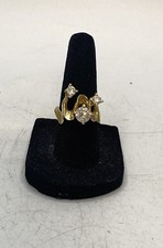 14K Yellow Gold Cubic Zirconia Wavy Bypass Statement Ring Size 5.5 6.0g picture