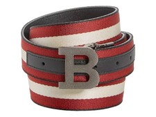 Bally 6235340 Men's Logo Buckle Webbing Stripe Reversible Belt EU 80/US 32 picture