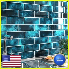 FunStick 30-Sheets Dark Blue Self-Adhesive Subway Backsplash 12