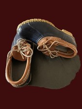 L.L. Bean Women's US 8W Rubber Moc Low Duck Boots Navy/Tan Leather Shoes US Made picture