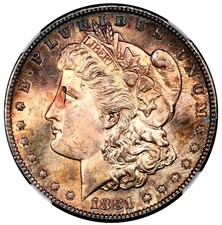 1881-S NGC MS 64 Nicely Toned Clean Cheek Morgan Dollar Looks 65 + picture