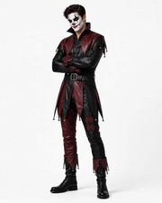 Men's Red & Black Leather Jester Costume Set Gothic Medieval Cosplay Outfit picture