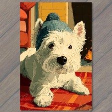 STICKER Westie Winter Beanie Fireside Cozy Plaid Blanket Puppy Portrait picture