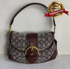 🎁🎁AUTH Soho Bag Signature Jacquard CJ814 Brown 26CM Shoulder Bag Underarm Bag picture