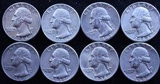 1957-1964 Washington Silver Quarter Lot (8 Coins) Mixed Mints Choice XF/AU 90% picture