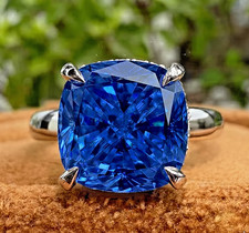 RARE 6.20 Ct Cushion Certified Azure Blue Diamond Ring, FREE Diamond Studs picture