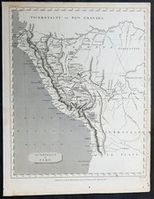 1806 Cadell & Evans Scarce Original Antique Map of Viceroyalty Peru, Sth America picture