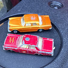 Matchbox Vintage Diecast Lot Ford Galaxie Fire Chief & Mercedes 300 SE 1:64 picture