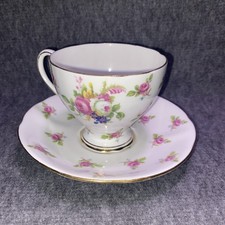 Vtg Royal Standard Tea Cup Saucer Set Bone China Pink Purple Floral Gold Trim picture