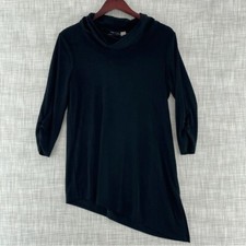 easy wear by Chico's size 1 Asymmetrical 1/2 Sleeve cowl Women shirt black 9194 picture