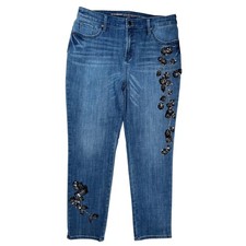 Chico's So Slimming Girlfriend Jeans Women's Sz 10R Sequin Floral Ankle Slim Leg picture