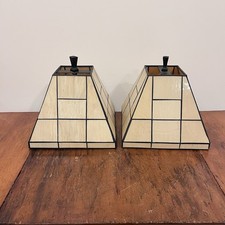 2 Tiffany Style Stained Glass Light Shades Pyramid Square, Pair, Matching picture