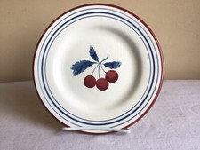 Williams Sonoma Cherry Fruit Blue Red Pinstripe Round Salad Luncheon Plate 8.5
