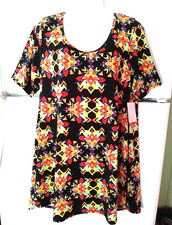NEW WITH TAG LULAROE PERFECT T BLACK WITH GEOMETRIC PRINT TUNIC SWING TOP SIZE L picture