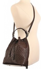 VINTAGE SISO ITALY GENUINE OSTRICH SKIN BUCKET BAG DRAWSTRING HANDBAG BROWN picture