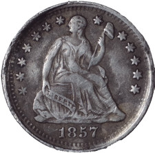 1857 Seated Liberty HALF DIME VF / Before Nickels We Had Tiny Silver Half-Dimes. picture