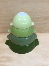 Vintage PYREX Avocado Green Cinderella Mixing Bowl Set 441-444 picture