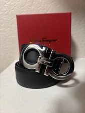 Salvatore Ferragamo Men's Black Dress Belt with Silver Buckle size 36 picture