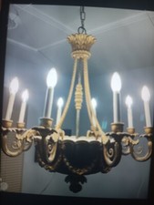 Stunning Vintage Victorian Italian 8 Arms Gilded Wood Chandelier (SEE PHOTOS) picture