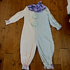 Vintage Handmade Adult Clown Costume Pastel Pink Blue Gingham Stripe Ruffle Pom picture