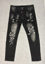 DSQUARED2 New Rider Men's Black Distressed Straight Denim Jeans W36 Logo BNWT picture