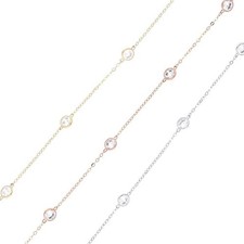 3CTW CZ 18K Gold By The Yard Bezel Station Necklace (Solid Links) 16