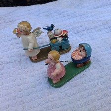 2 Erzgebirge Wendt & Kuhn Kühn Girl  Angel Pulling Wagon& Girl Pulling Baby  picture