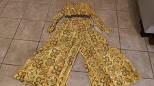 VTG 1960s  1970s  Vneck Yellow Cotton Palazzo Wide Leg Jumpsuit Mod Hippie Sz 10 picture