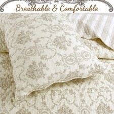 NEW~ BEAUTIFUL VINTAGE ANTIQUE COUNTRY COTTAGE ROSE IVORY WHITE CREAM QUILT SET picture