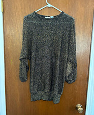 Vintage Boundary Waters Women's L Black Gold Metallic Knit Pullover Sweater picture