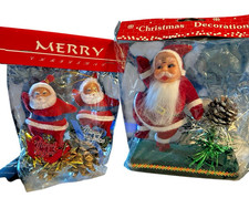 Vintage  NEW Flocked Santa Clause On Base Waving Dancing, on Pinecones MCM Decor picture
