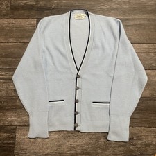 VTG 60s CAMPUS ORLON LUXURY LINE BLUE CARDIGAN SWEATER SZ L BUTTON UP picture