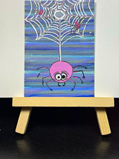 ACEO Original Hand-Painted Acrylic Spider & Web Painting 2.5 x 3.5, Signed picture
