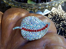 H. POMERANTZ & CO. NY BROOCH BOREALIS LEAF~RED STONE ACCENT ESTATE FIND 1955 picture